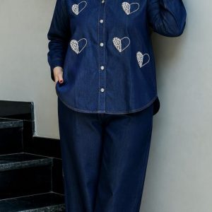 Heart Embellished Denim Co-ord Set