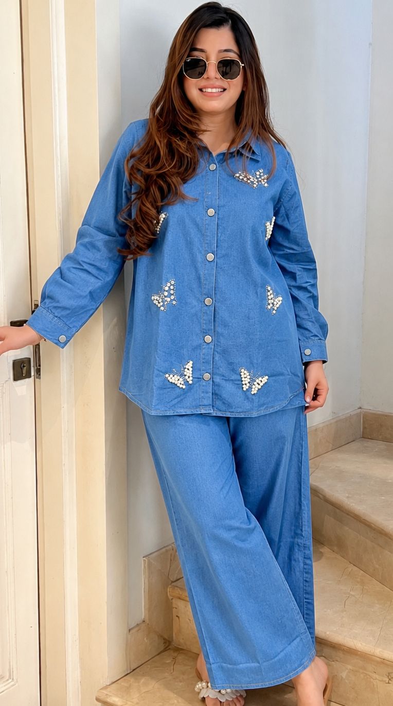 Pearl Butterfly kissed Denim Co-ord set - Image 2