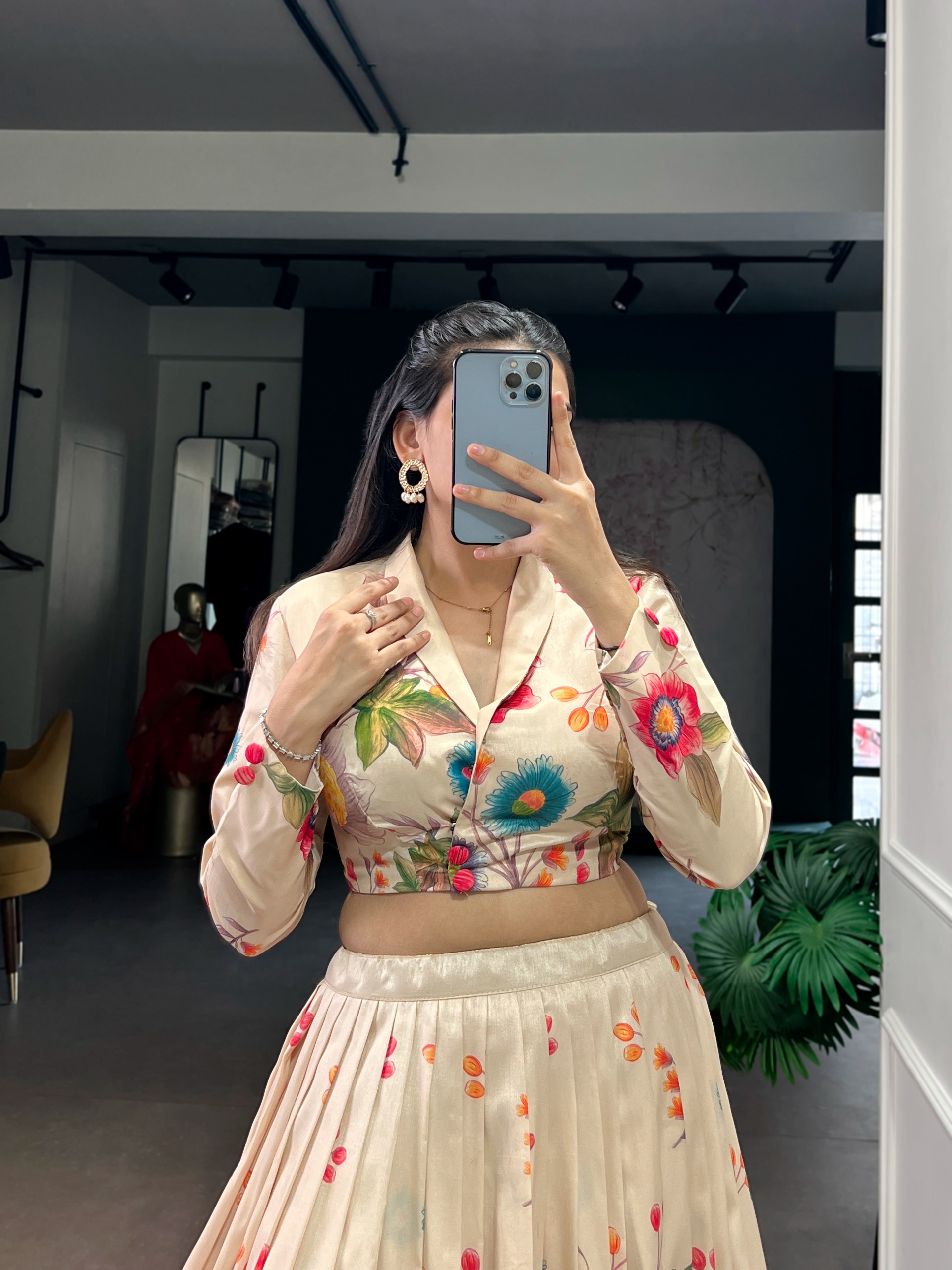 Off White Short Crop top Lehenga - Image 6