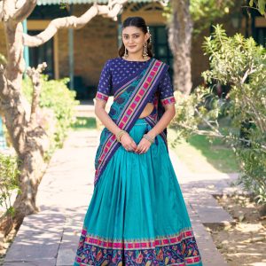 Teal Blue Traditional Lehenga Set with Printed Dupatta