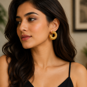 Golden Textured Spiral Hoop Earrings