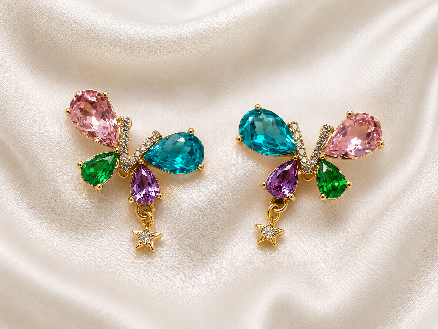 Multicolor Crystal Flower Earrings