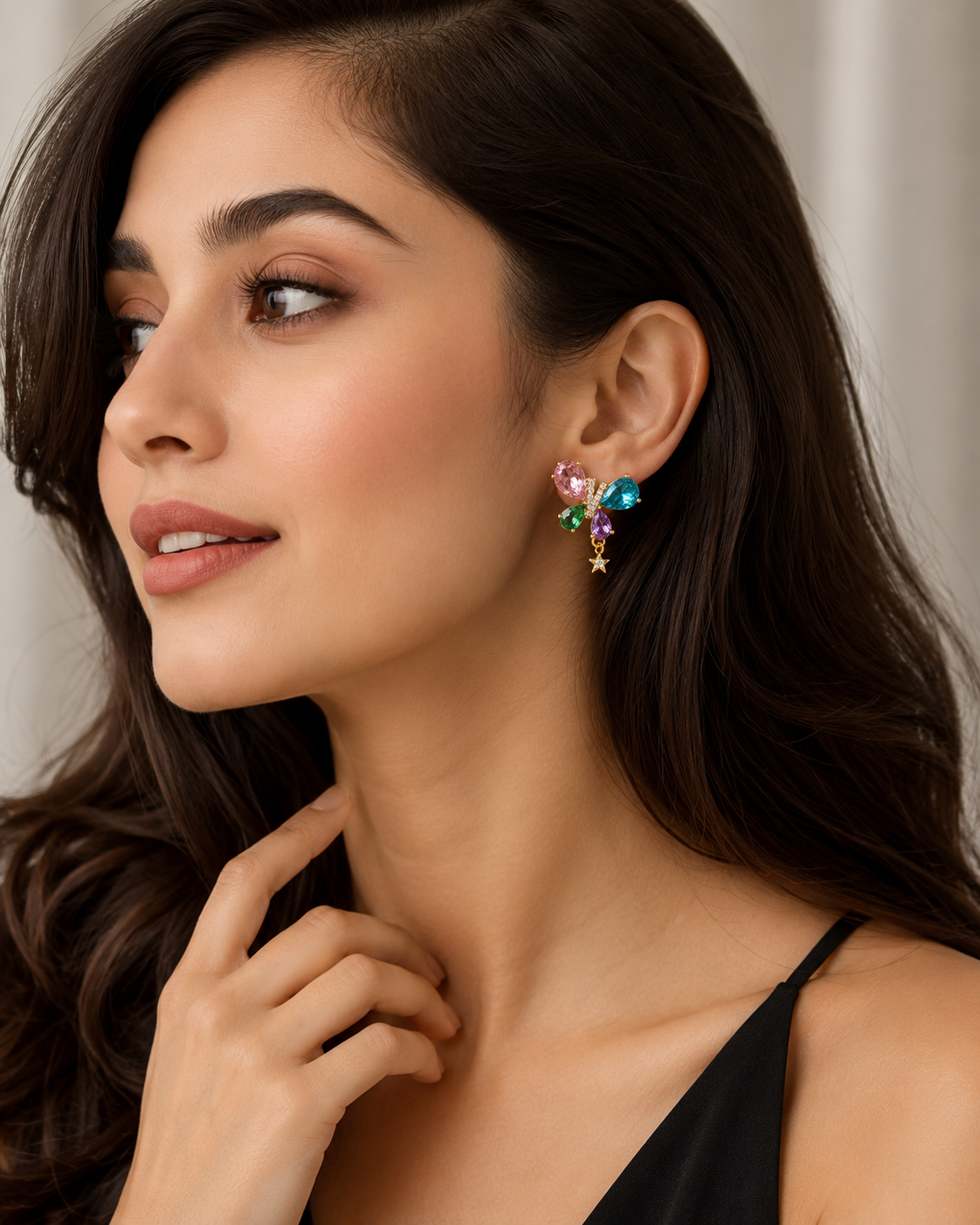 Multicolor Crystal Flower Earrings - Image 2