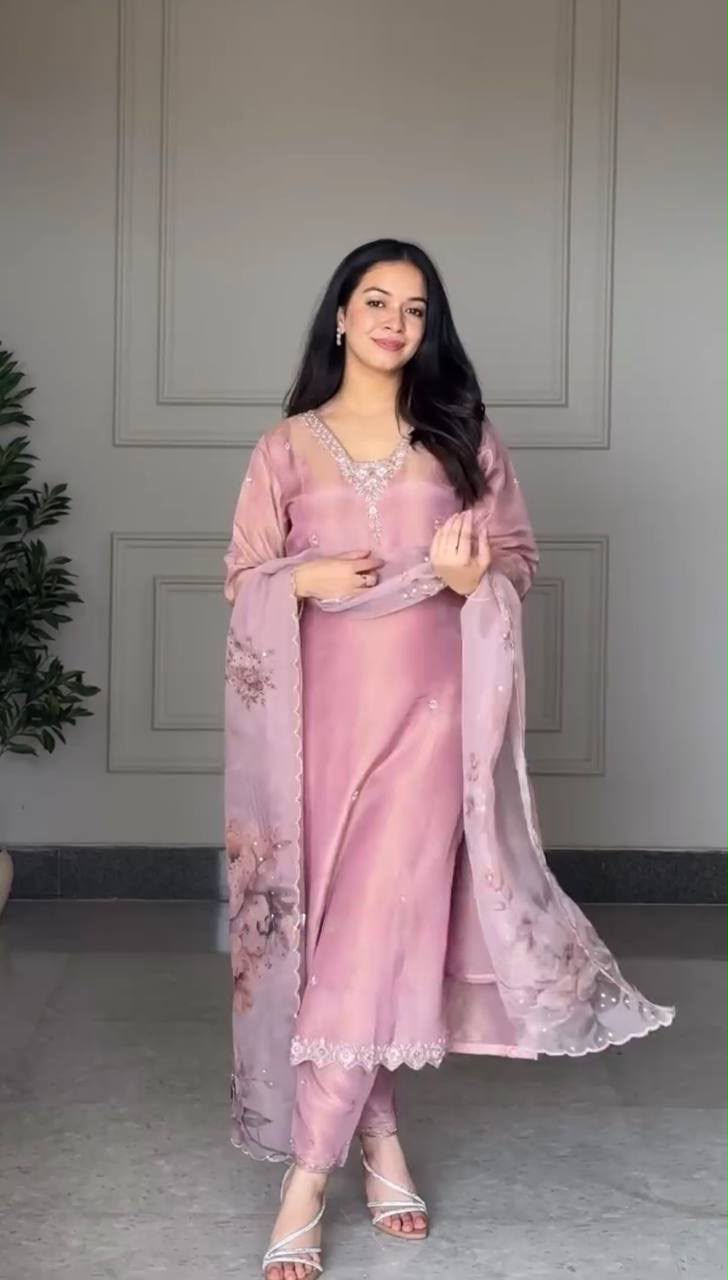 Elegant Blush Pink Embroidered Suit Set - Image 4