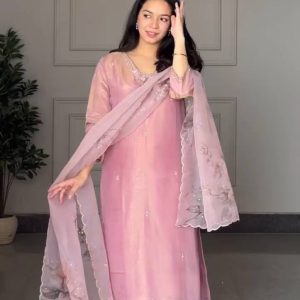 Elegant Blush Pink Embroidered Suit Set