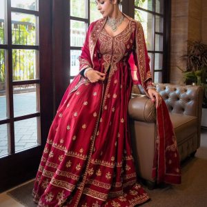 Royal Maroon Heavy Embroidered Anarkali Gown