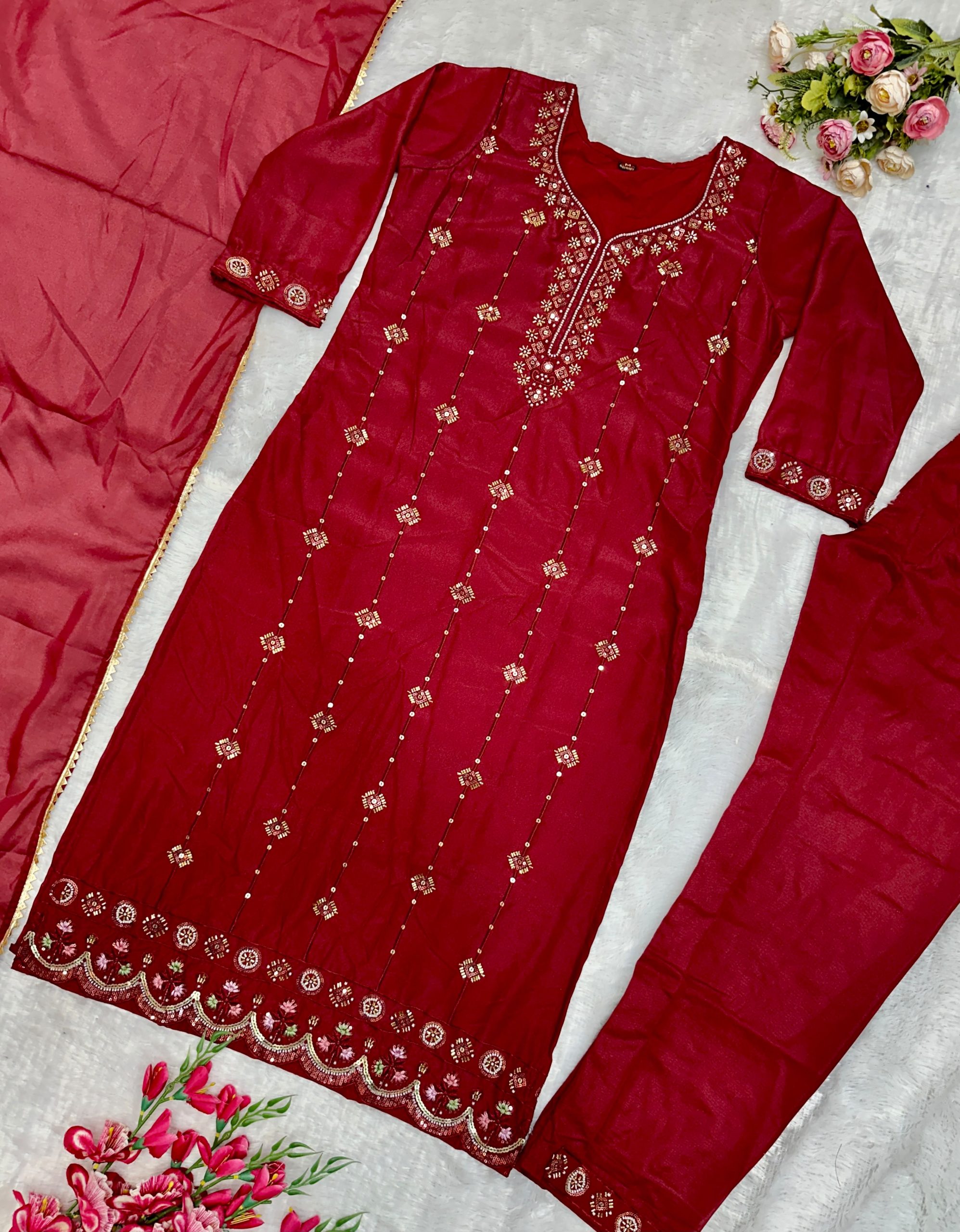 Red Embroidered Suit - Image 4